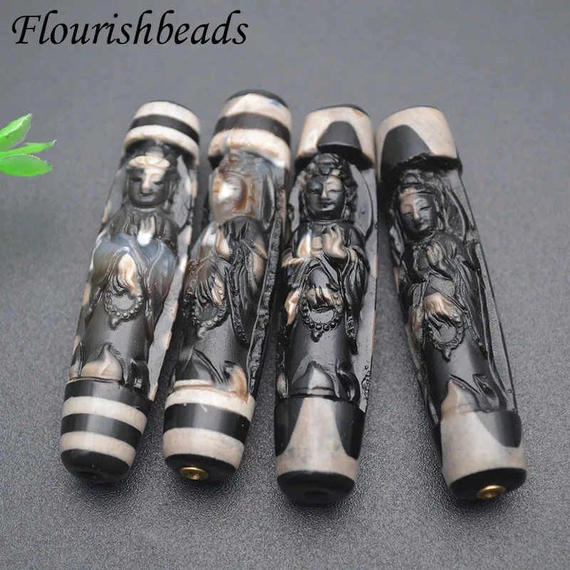 1-3pcs/lot Natural Agate Carved Guanyin Shape Vintage Pendant Tibetan Dzi Beads for DIY  Jewelry Prayer Necklace