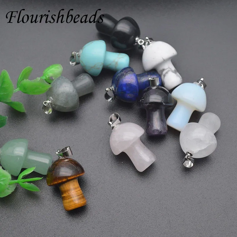 10pcs/lot Mix Natural Stone Quartz Crystal Amethyst Agates Mushroom Shape Pendant for DIY Jewelry Making Accessories