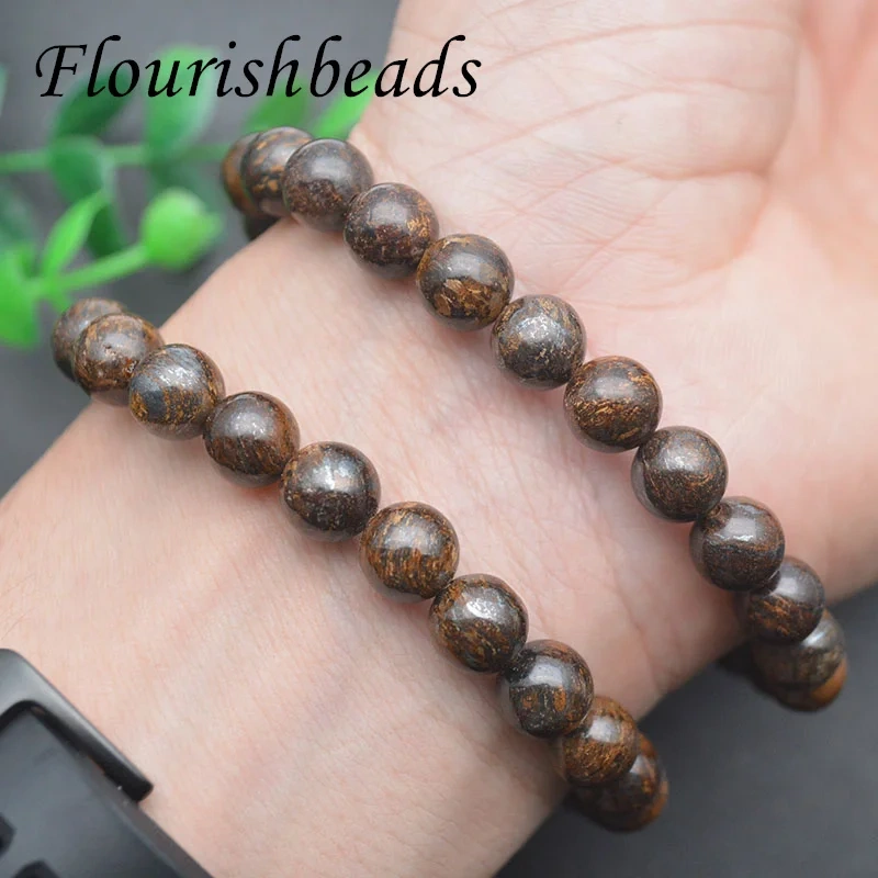 Natural Stone Bronzite Stone 8mm Round Beads Flexible Bracelet Brown Color Fine Jewelry for Men Women 5pcs/lot