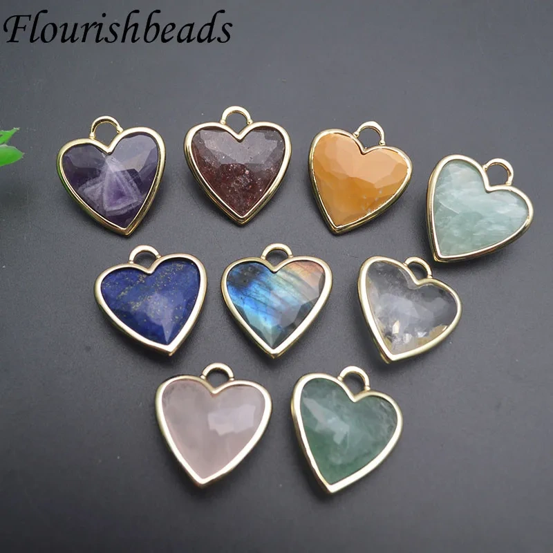 Gold Plated Natural Rose Quartz Amethyst Crystal Heart Shape Pendant Reiki Forever Love Charms Fashion Jewelry