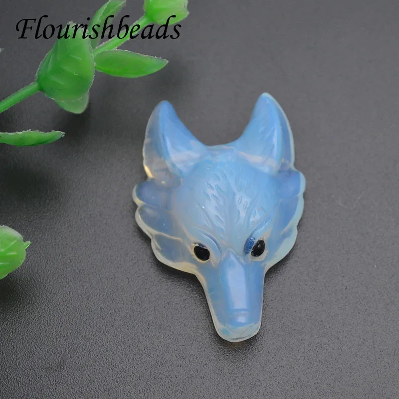 Various Natural Stone Carving Wolf Head Pendant for Healing Energy Yoga DIY Jewelry Necklace Pendant for Men Women