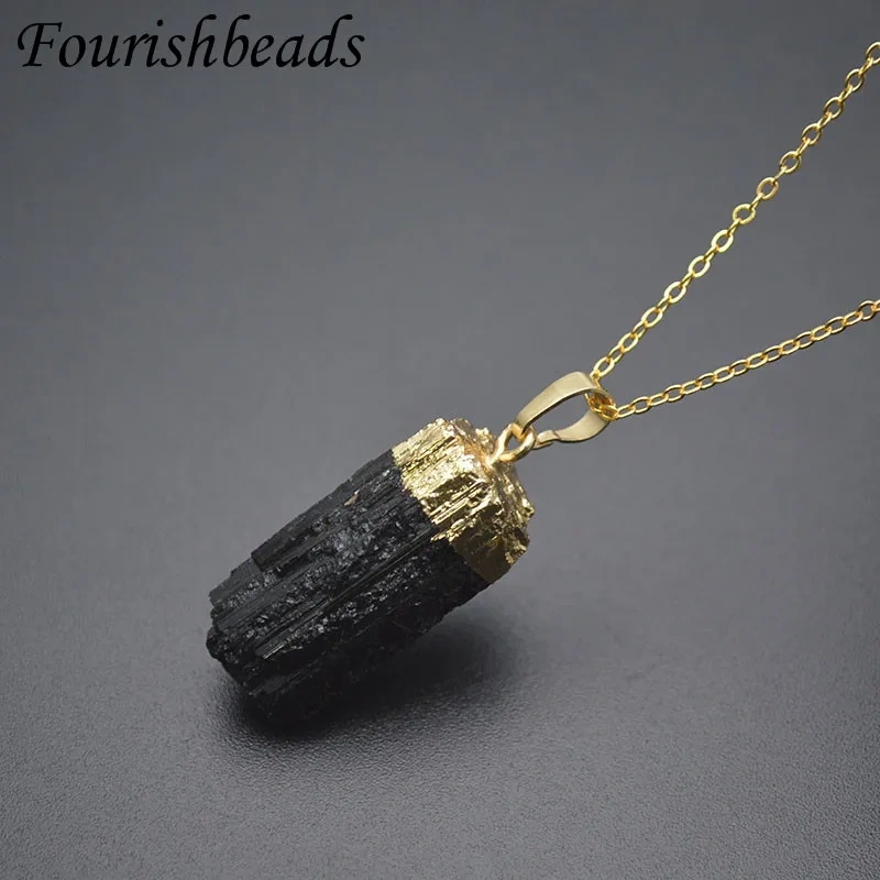 Natural Stone Black Tourmaline Raw Stone Pendant Necklace Healing Crystal Quartz Jewelry Gift 1pc