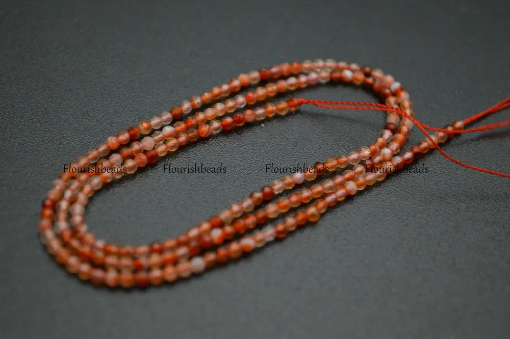 Wholesale 2mm Faceted Diamond Cutting Natural Red Carnelian Agate Stone Round Loose Beads
