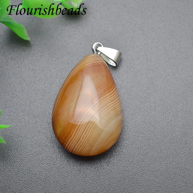 Wholesale Multi Color Natural Onyx Agate Crystal Oval Pendant Smooth Drop Shape Charms for DIY Necklaces Making