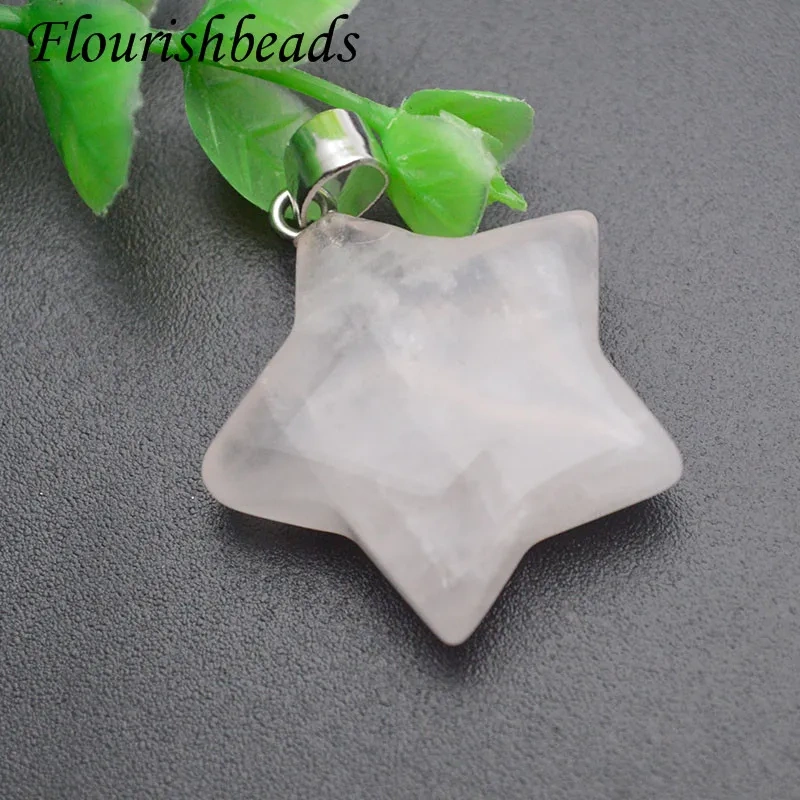 5pcs Trendy Natural Stone Crystal Rose Quartz Tiger Eye Gemstone Star Necklace Pendant for Women DIY Fine Jewelry