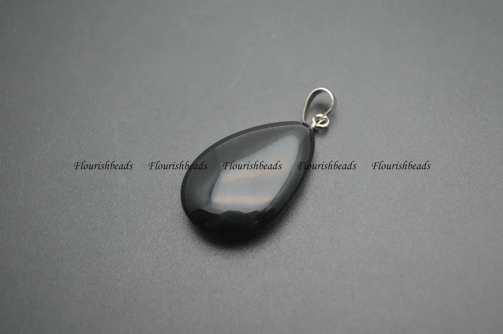 Natural Stone Flat Drop Pear Shape Pendants  ( Amethyst / Tiger Eye / Rose Quartz / Aventurine / Opal / Unakite / Black Agate)