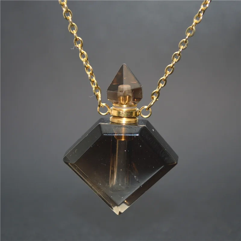 Unique Faceted Perfume Bottle Pendant Natural Gemstone Essential Oils Perfume Bottle Pendant Necklace Fine Jewelry Women Gift