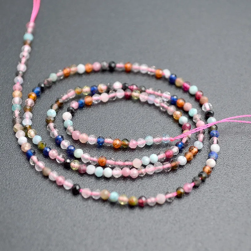 2mm Faceted Diamond Cutting Mix Natural Multi Stone Round Loose Beads for DIY Jewelry Making
