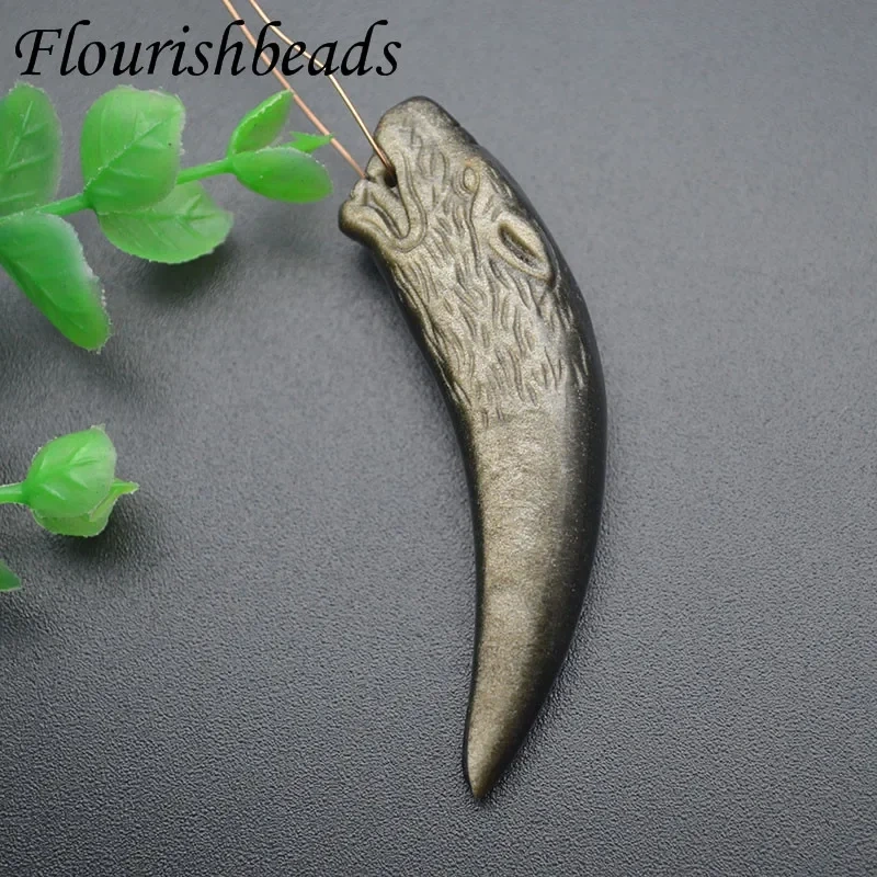 Jewelry Men Brave Pendant Natural Gold Obsidian Punk Wolf Tooth Pendant for DIY Necklace Trendy Healing Gift