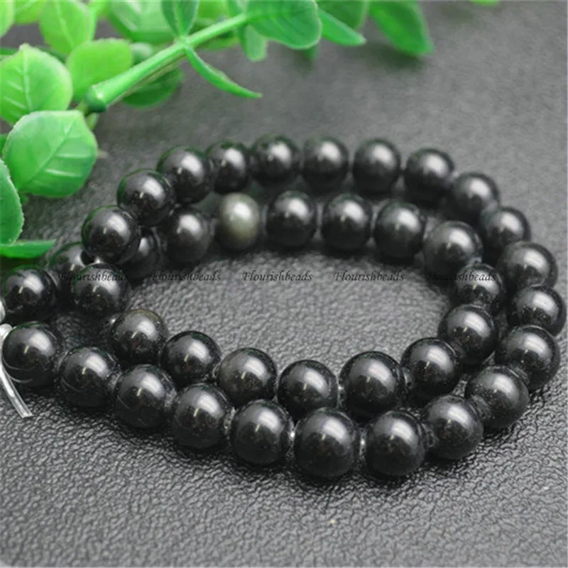 6mm 8mm 10mm 12mm Natural Black Obsidian Round Beads Fine Jewelry Making Smooth Stone Loose Beads 5 Strands