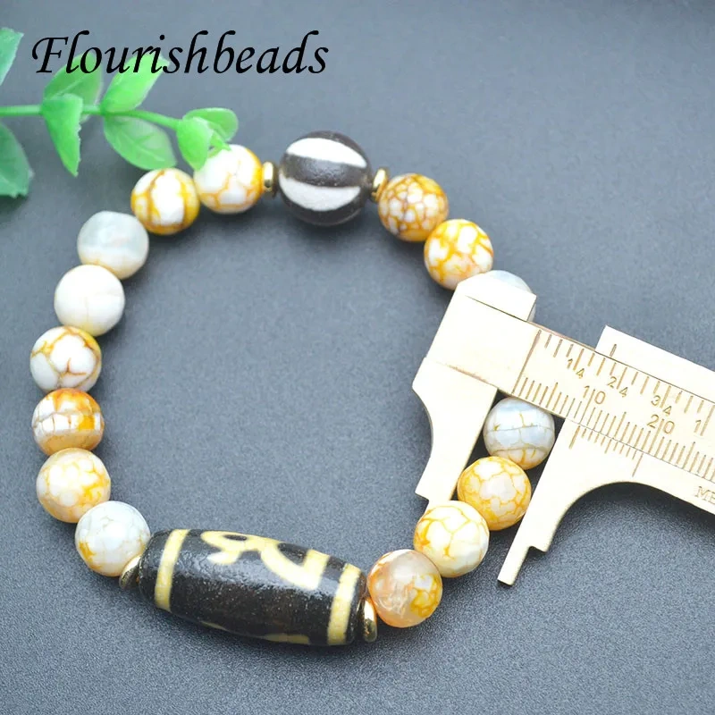 Natural Stone 10mm Beads Dragon Veins Agates Bead Tibetan Dzi Bracelet for Women Men Jewelry Gift
