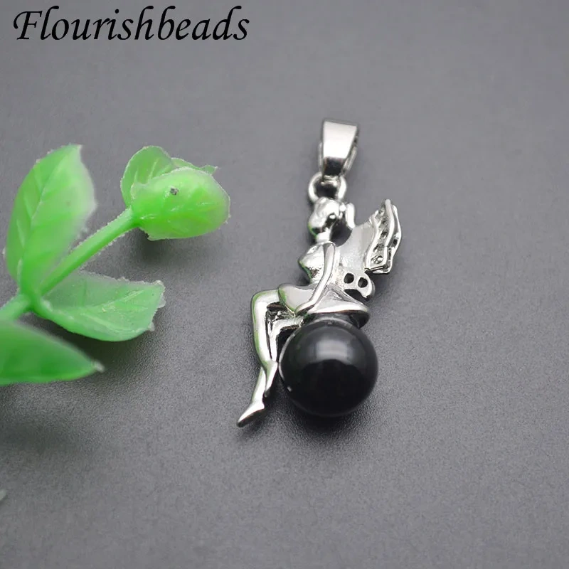 10pcs/lot Natural  Agate Green Aventurine Unakite Round Stone Genie Pendant Charm DIY Necklace Jewelry Making