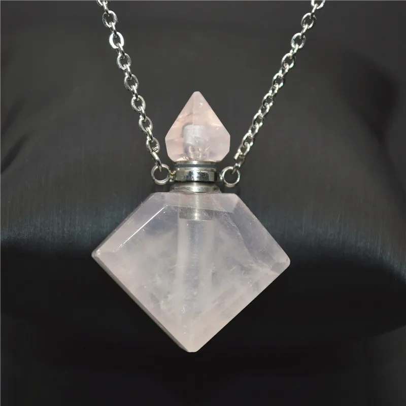 Unique Faceted Perfume Bottle Pendant Natural Gemstone Essential Oils Perfume Bottle Pendant Necklace Fine Jewelry Women Gift