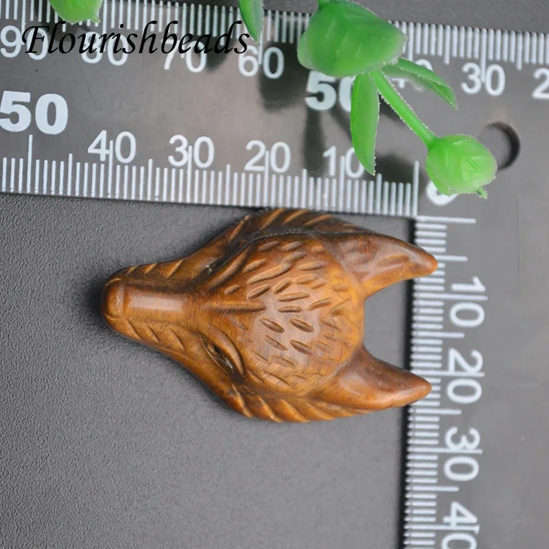Fashion Men Brave Healing Energy Natural Stone Pendant Tiger Eye Carved Wolf Head Pendant for DIY Jewelry Necklace Couple Gift