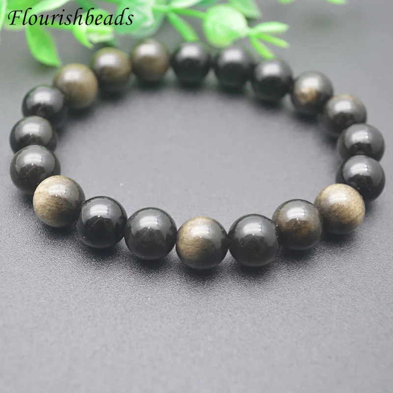 6-14mm Natural Stone Round Beads Gold Shean Obsidian Bracelet Men Women Classic Bracelet Yoga Energy  Lucky Jewelry Gifts