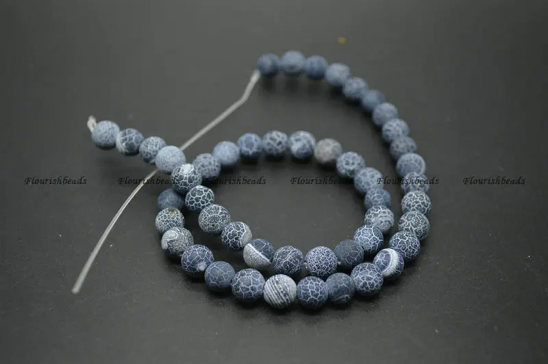 6mm 8mm 10mm Matte White and Black Color Dragon Veins Agate Stone Round Loose Beads Jewelry Making Supplies