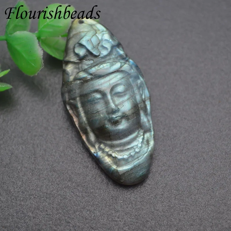 33x40mm Carved Natural Fluorite Buddha Head Pendant Religious Beliefs Lucky Accessories for DIY Jewelry Necklace