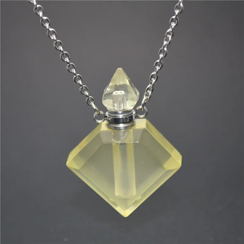Unique Faceted Perfume Bottle Pendant Natural Gemstone Essential Oils Perfume Bottle Pendant Necklace Fine Jewelry Women Gift