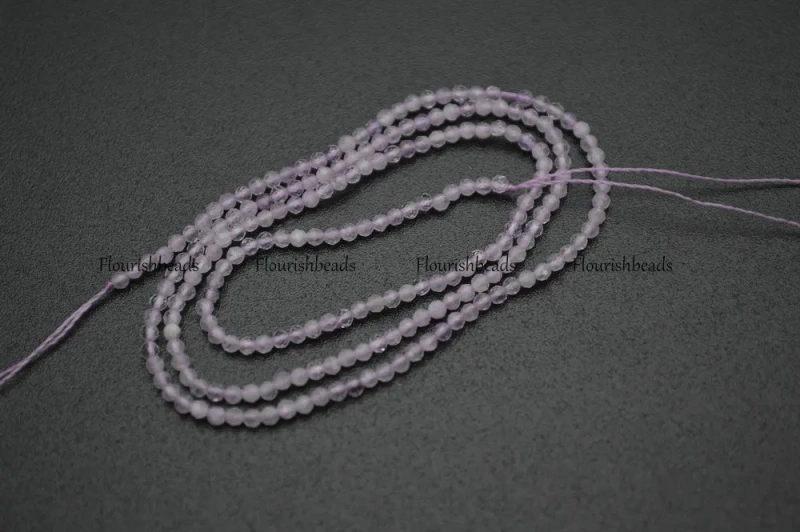 Wholesale Faceted 2mm Natural Lavender Amethyst Diamond Cutting Stone Round Loose Beads