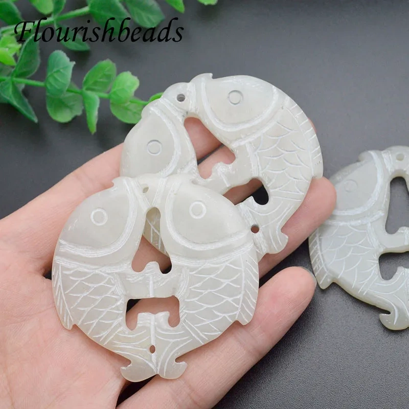 5-10pcs Natural Hsiuyen Xiu Jade Carve Double Fish Pendant for Woman DIY Handmade Lucky Gemstone Pendant Jewelry Necklace