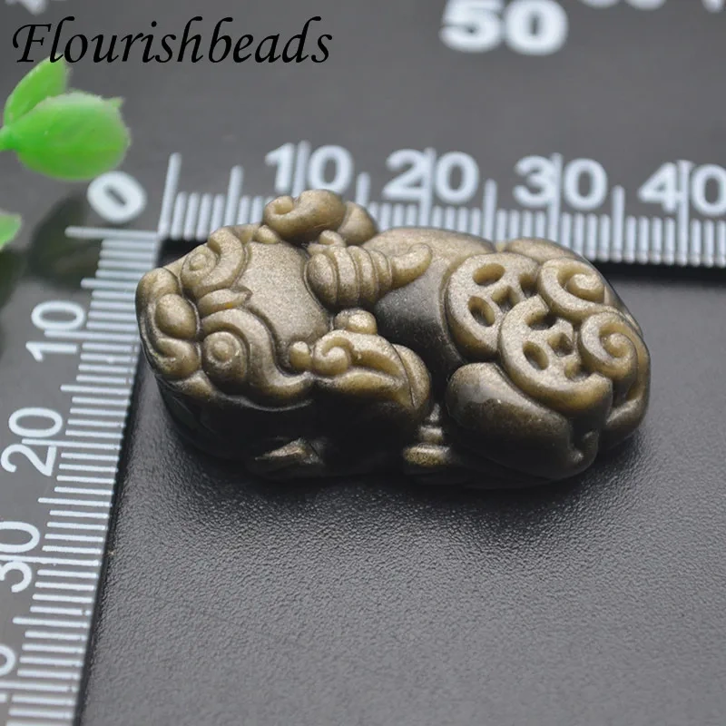 Natural Gold Obsidian Money Pixiu Pendant DIY Jewelry Necklace Fashion Accessories Hand-Carved Man Woman Luck Amulet Gifts