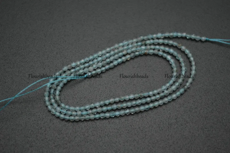 Natural Light Blue Apatite Diamond Cutting Faceted 2mm Stone Round Loose Beads