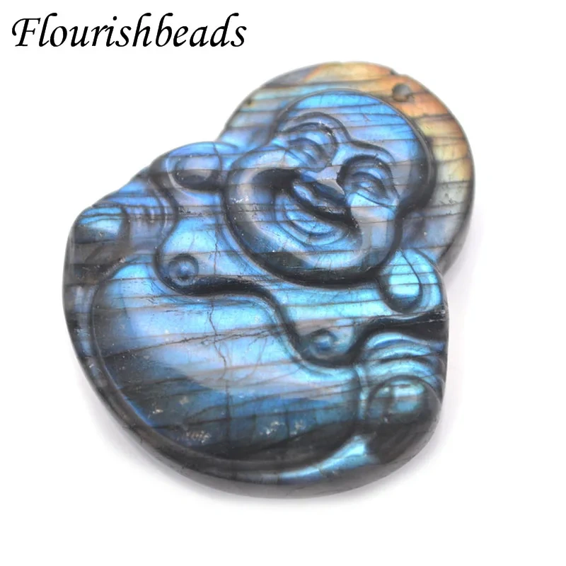 1pc Shiny Natural Labradorite Carved  Buddha Shape Gemstone Pendant for Man Woman Necklace Jewelry Making