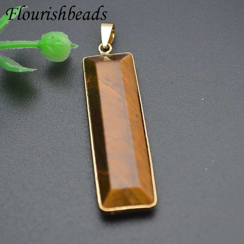 Natural Stone Stone Quartz Pendants Necklace Rectangle Tiger Eye Amethyst Charms for Jewelry DIY Gift 5pcs/lot