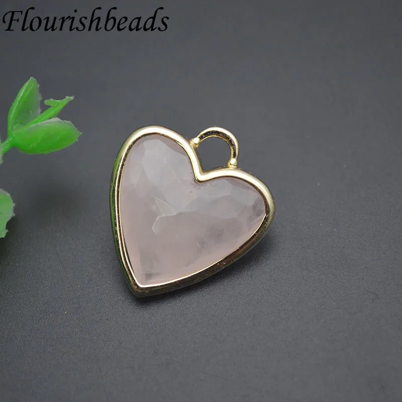 Gold Plated Natural Rose Quartz Amethyst Crystal Heart Shape Pendant Reiki Forever Love Charms Fashion Jewelry