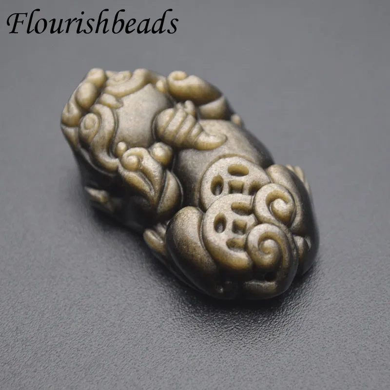 Natural Gold Obsidian Money Pixiu Pendant DIY Jewelry Necklace Fashion Accessories Hand-Carved Man Woman Luck Amulet Gifts