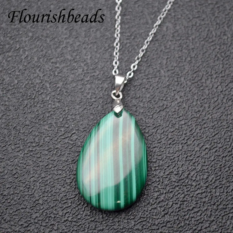1pc Natural Malachite Stone Pendant Necklace 20x30mm Drop Shape Charms Crystal Ladies High Quality Necklaces Jewelry Gift