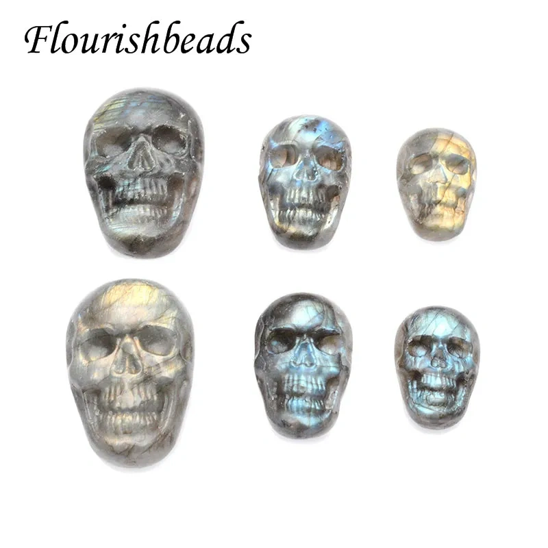 Natural Labradorite Stone Carved Skull Necklace Pendant Cabochon Jewelry DIY Makings Cool Birthday Gift 5pcs