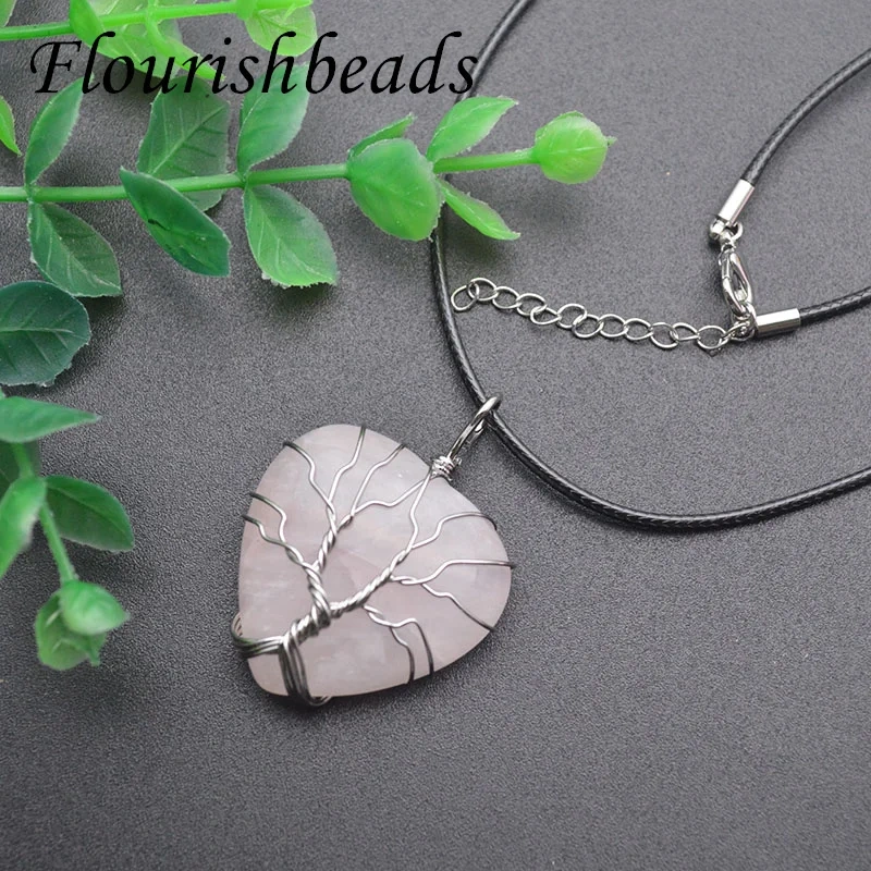 5cps/lot New Natural Stone Heart Shape Necklace Pendant for Jewelry Gift（ Amethyst / Crystal / Rose Quartz /Green Aventurine)