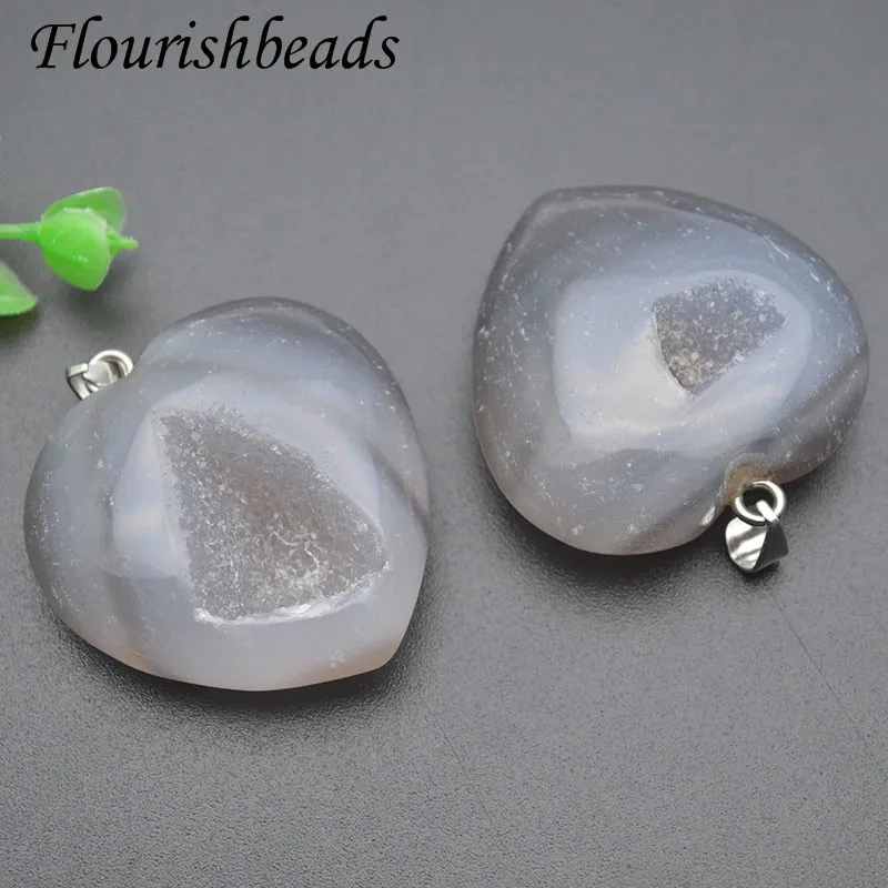 1pcs Natural Stone Heart Shape Gray Darzy Agate Pendant for DIY Women Necklace Accessories Jewelry Making
