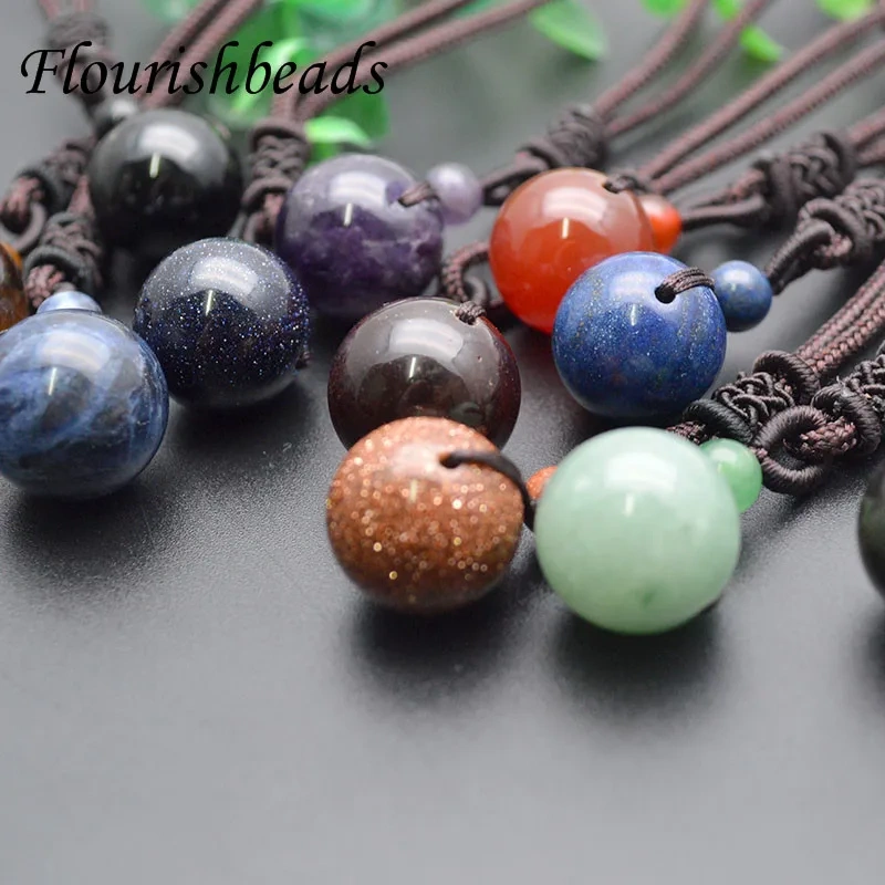 16mm Round Natural Black Obsidian Golden Sand Amethyst  Agate Pendant Necklace for Jewelry Gift 10pcs/lot
