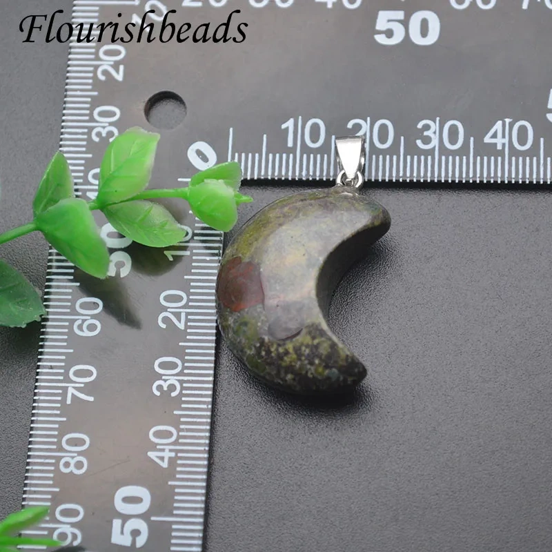 25x33mm Natural Dragon Blood Stone Moon Shape Charms Crystal Quartz Pendant DIY Fine Jewelry Making