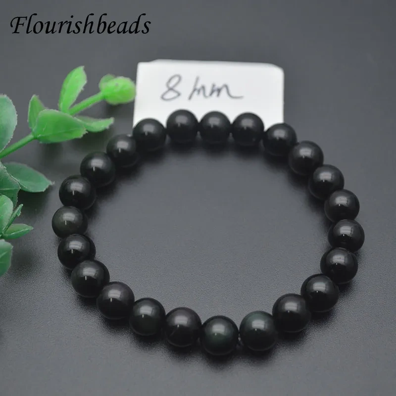 8/10/12/14mm Natural Round Beads Rainbow Black Obsidian Bracelet for Men Women Prayer Healing Jewelry