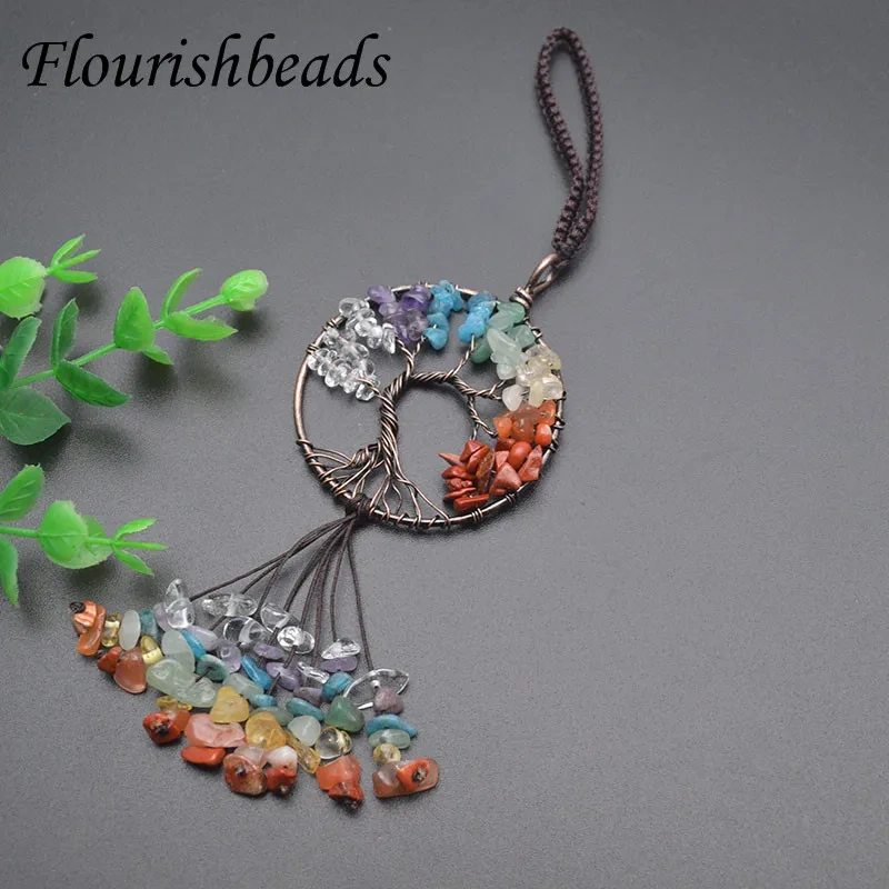 5pcs/lot 7 Chakra Tree Life Car Pendant Reiki Natural Stone Crystal Energy Charm Key Pendants Lucky Decora
