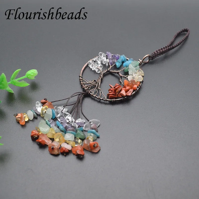 5pcs/lot 7 Chakra Tree Life Car Pendant Reiki Natural Stone Crystal Energy Charm Key Pendants Lucky Decora