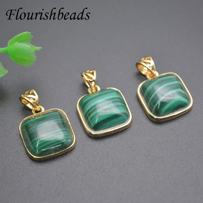 1pc Natura Green Malachite Square Pendant for Women Man DIY Reiki Fine Jewelry Necklace'
