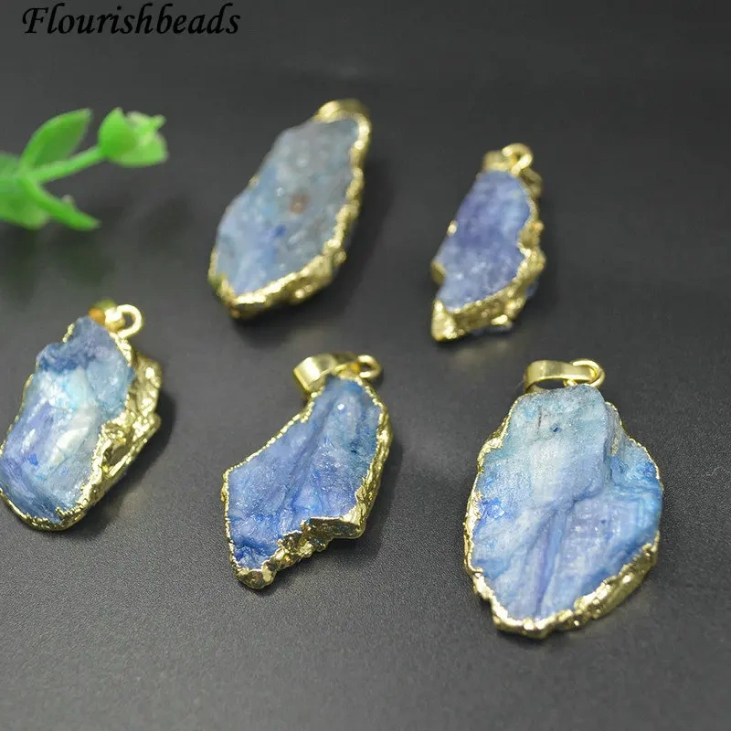 10pcs/lot Natural Kyanite Rough Stone Gold Plated Freedom Flat Pendant for Jewelry Making Necklace