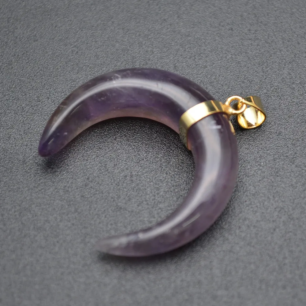 Wholesale Natural Rose Quartz / Amethyst Horn Moon Shape Gemstone Pendants Jewlery Making Supplies 5pc Per Lot Crystal healing