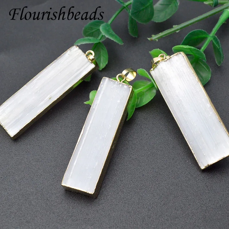 3Pcs/lot Natural Selenite Stone Crystal Irregular Rectangular Column Stone Yogi Reiki Healing Specimen Pendant DIY Necklace