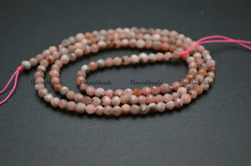 Faceted Natural Argentina Rhodochrosite Diamond Cutting 3mm Stone Round Loose Beads