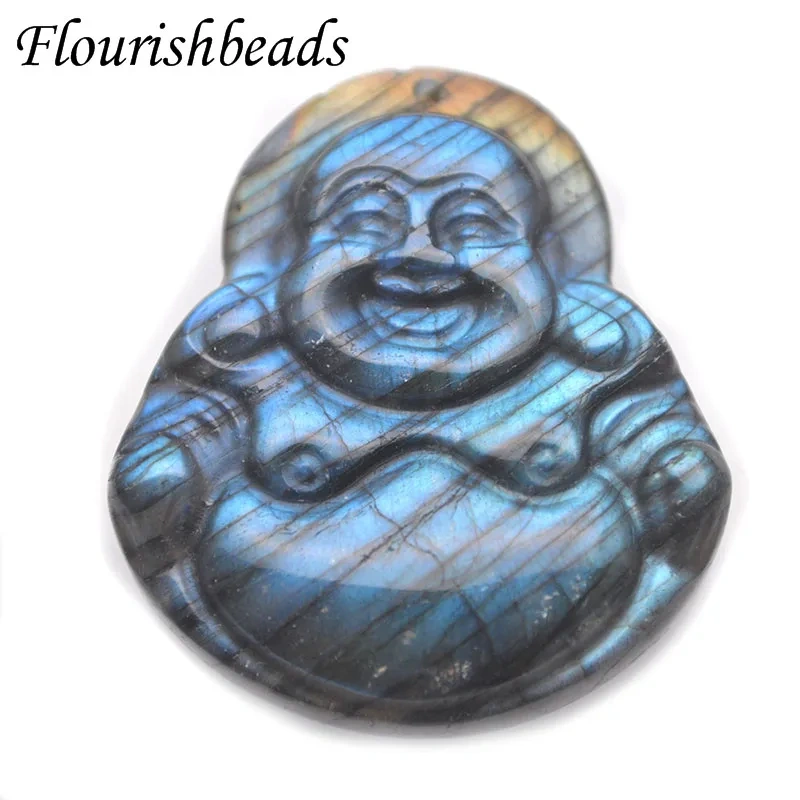 1pc Shiny Natural Labradorite Carved  Buddha Shape Gemstone Pendant for Man Woman Necklace Jewelry Making
