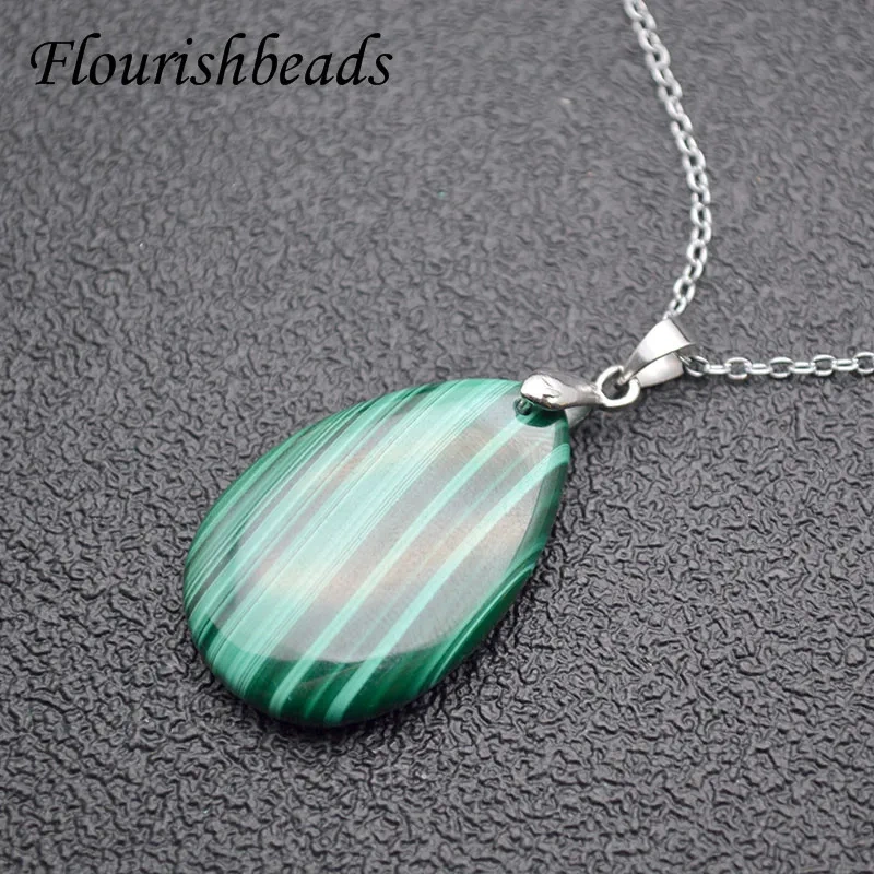 1pc Natural Malachite Stone Pendant Necklace 20x30mm Drop Shape Charms Crystal Ladies High Quality Necklaces Jewelry Gift