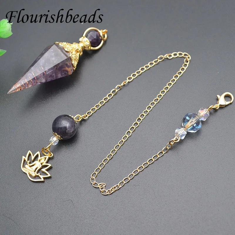 Quality Yoga Meditation Natural Stone Crystal Pendant Tourmaline  Amethysts Lapis Meditation Hexagonal Pendulum for Men Women