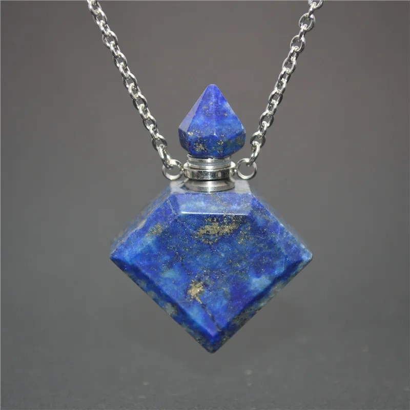 Unique Faceted Perfume Bottle Pendant Natural Gemstone Essential Oils Perfume Bottle Pendant Necklace Fine Jewelry Women Gift