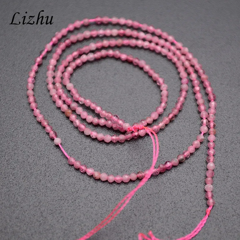 5 Strands/lot Faceted Natural Pink Tourmaline Diamond Cutting 2mm Stone Round Loose Beads