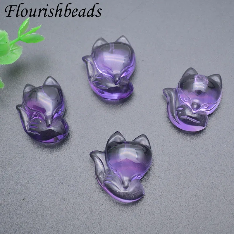 18x25mm Big Head Fox Natural Amethyst Quartz Animal  Pendant  for DIY Jewelry Making Accessories